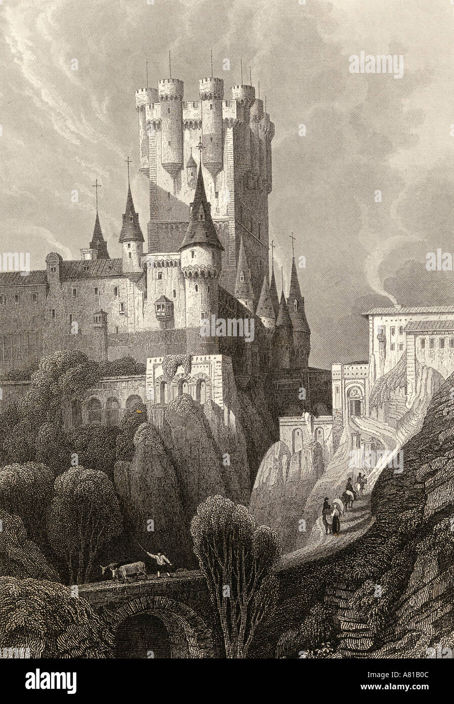 Segovia, Spanien. Alcazar vor dem Brand 1862. Stockfoto