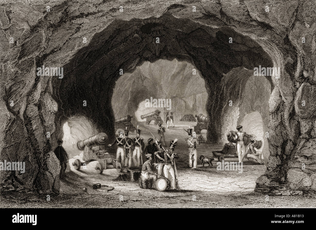 Gibraltar, St Georges Hall Geschützstellungen Stockfoto