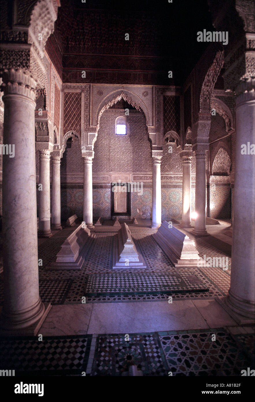 Innenraum der Saadian Gräber in Marrakesch in Marokko Nordafrika Stockfoto