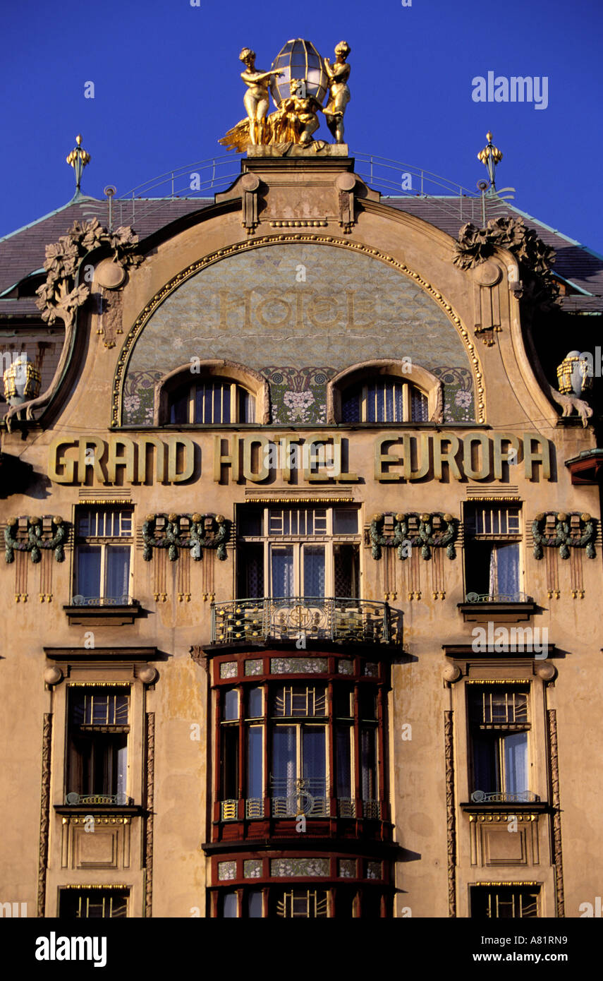 Tschechien, Prag, Venceslas quadratisch, berühmte Jugendstil Hotel Europa Stockfoto