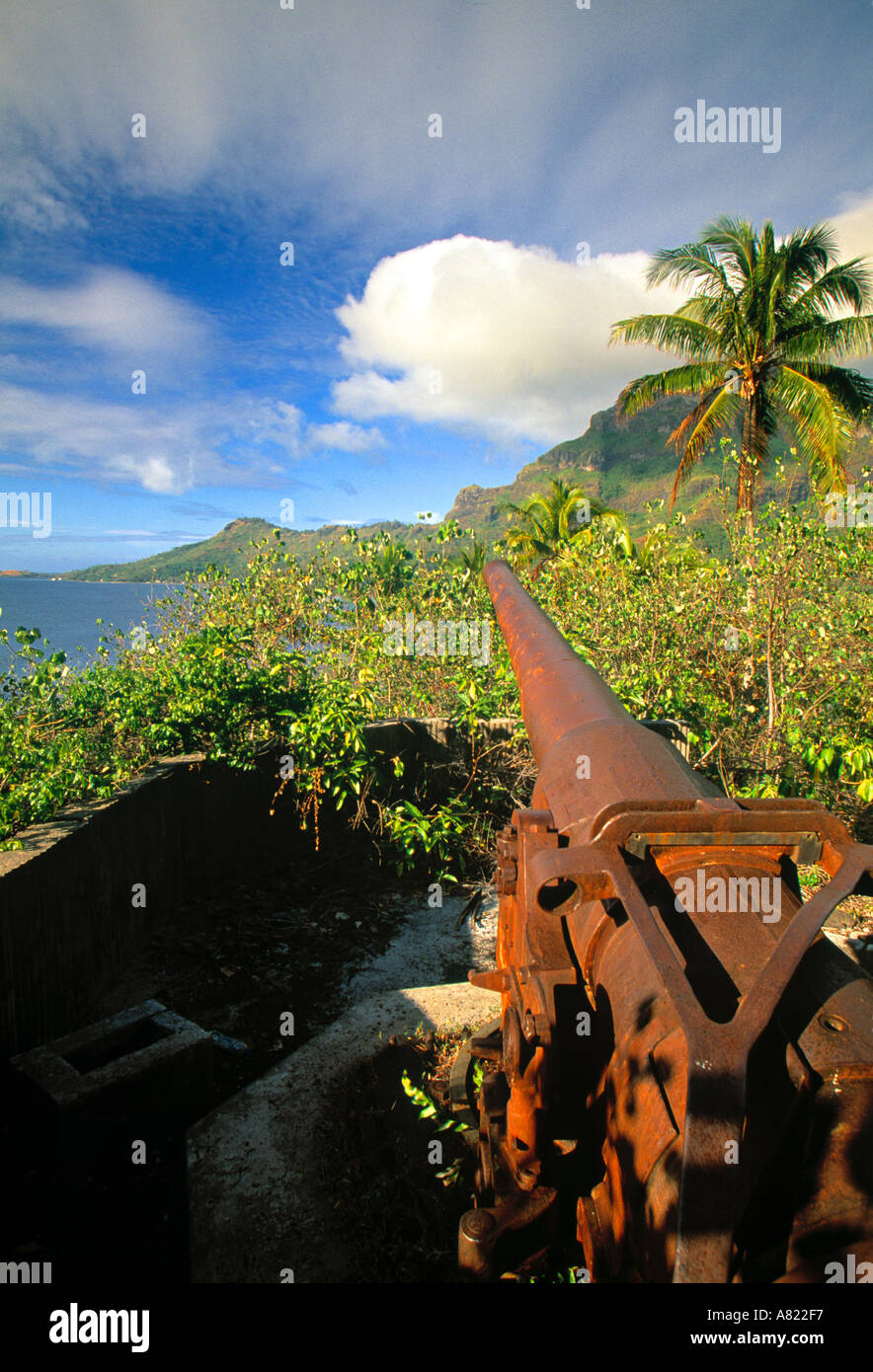 WW2 Kanonen, Anau, Bora Bora, Französisch-Polynesien Stockfoto