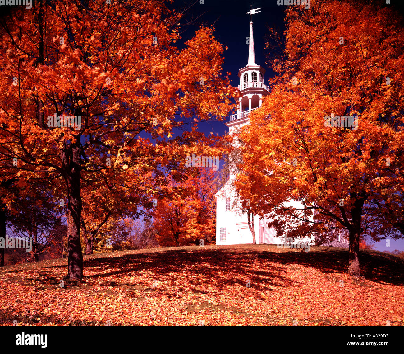 Herbstfarben im Rathaus an Strafford Vermont Stockfoto