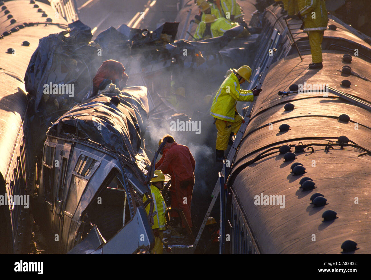 Clapham Zug Crash 37 Menschen wurden getötet und 500 verletzt, als drei Züge in Clapham, London am 12. Dezember 1988 stürzte Stockfoto