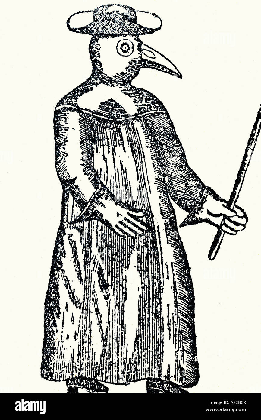 Schwarze Tod Anzug von Ärzten verwendet werden während des Mittelalters als prophylaktische Maßnahme betroffene Personen zu besuchen. Abbildung 1900 Stockfoto