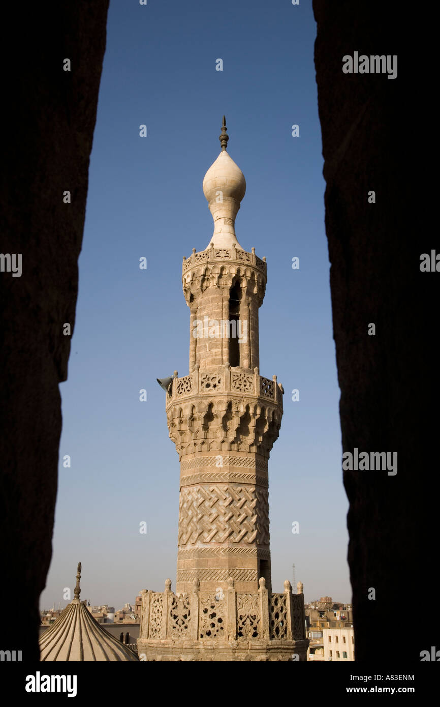 Minarett der Al-Azhar-Moschee, Cairo Stockfoto