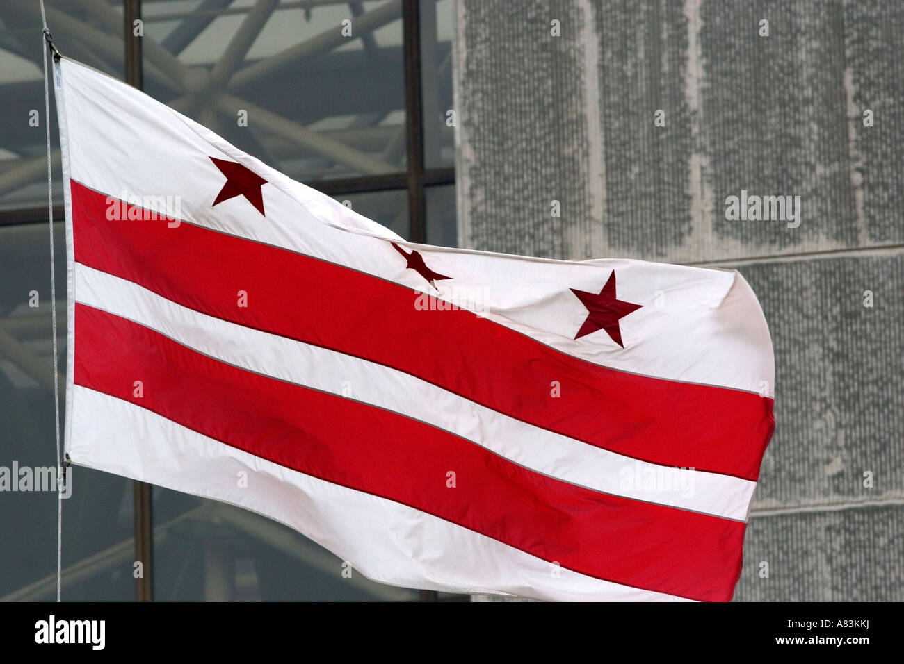 Die Staatsflagge des District Of Columbia in Washington, D.C. Stockfoto