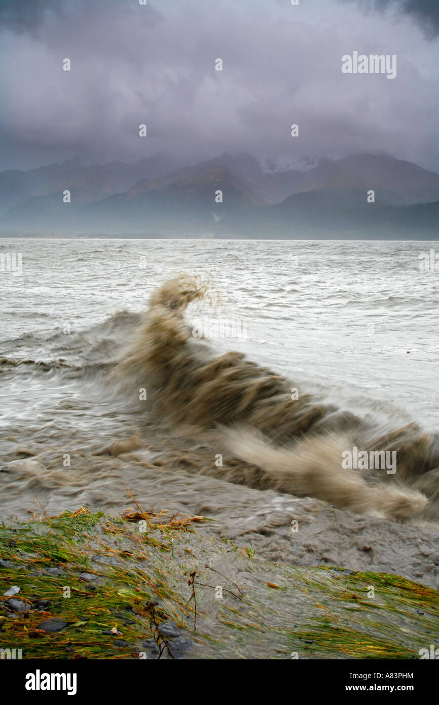 Den Ufern der Resurrection Bay bei einem großen Sturm Seward Alaska Stockfoto
