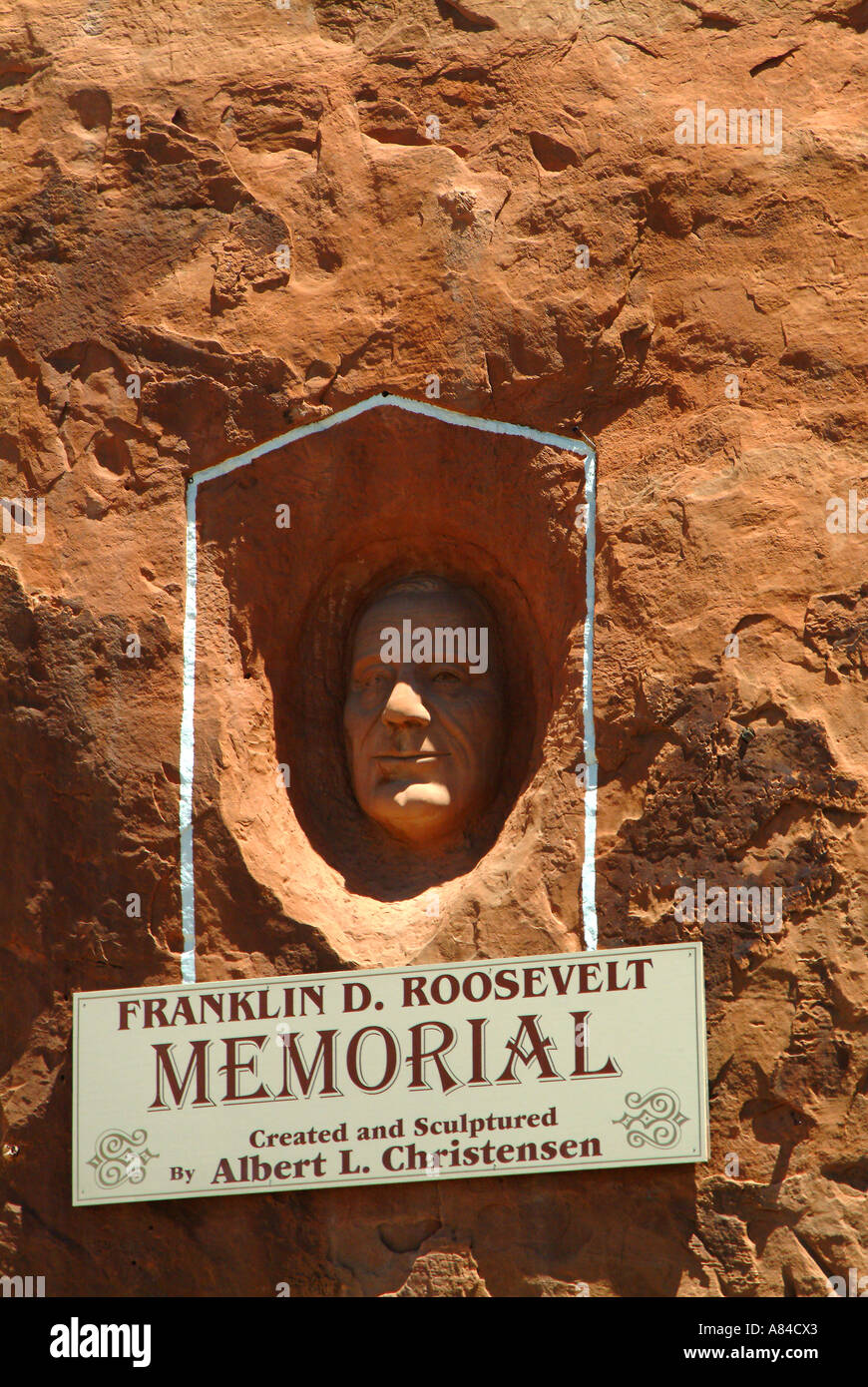 Roosevelt Denkmal aus Sandstein Loch in der Rock-Utah Stockfoto