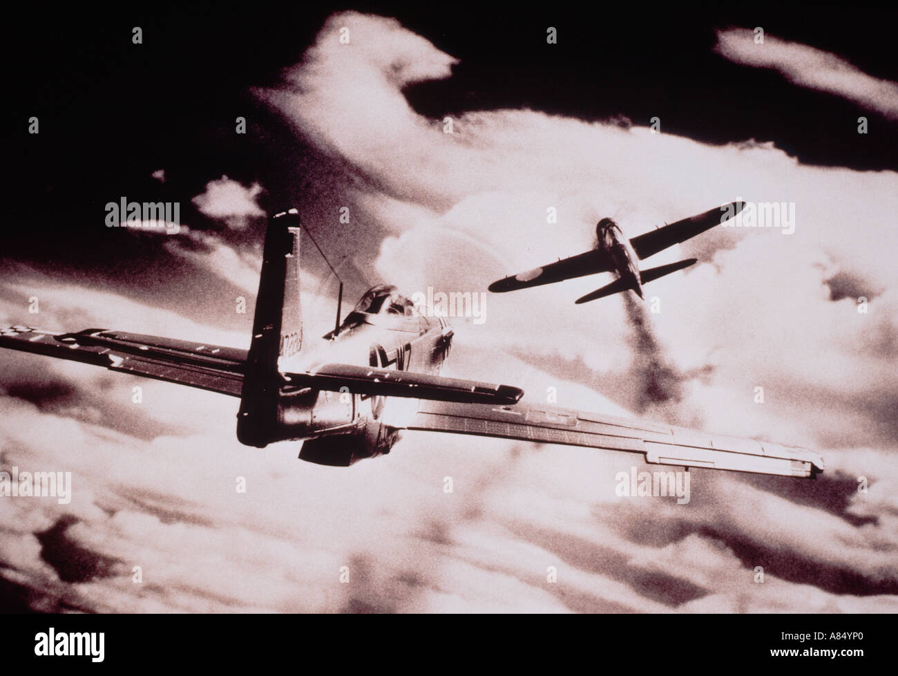 2. Weltkrieg Luftkampf. Vereinigte Staaten von Amerika gegen Japan. Jagdflugzeug. Stockfoto