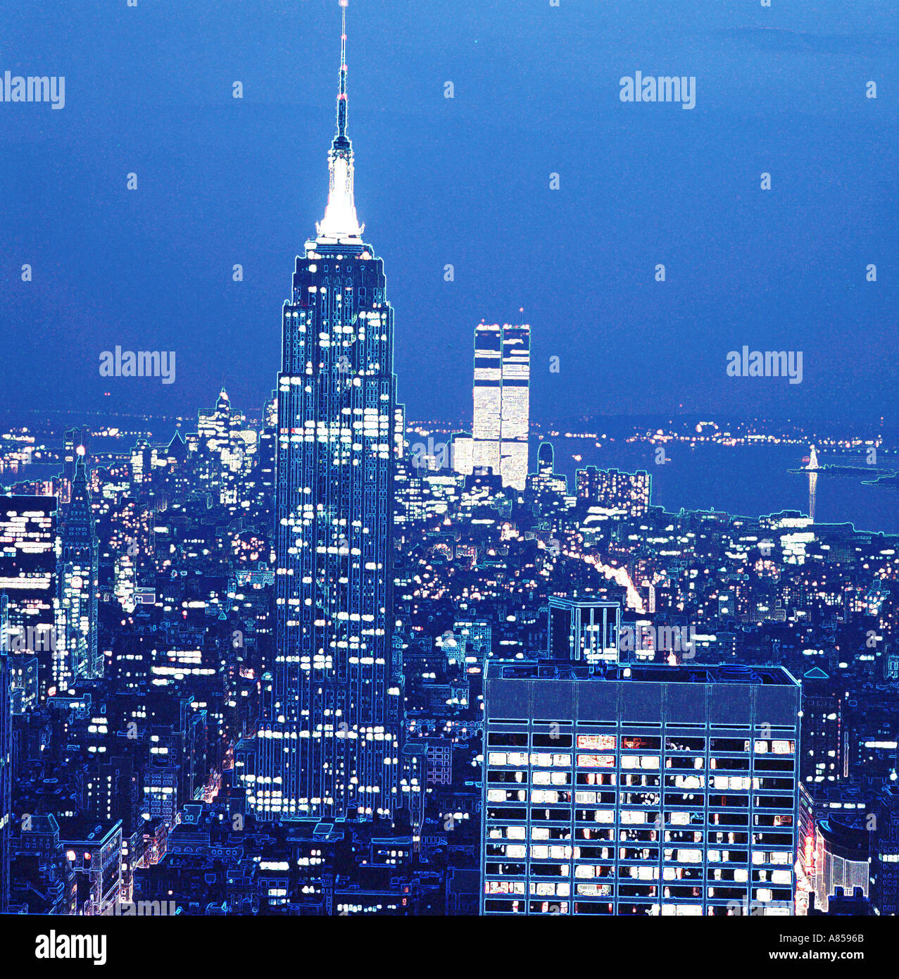 New York City bei Nacht Empire State Building Stockfoto