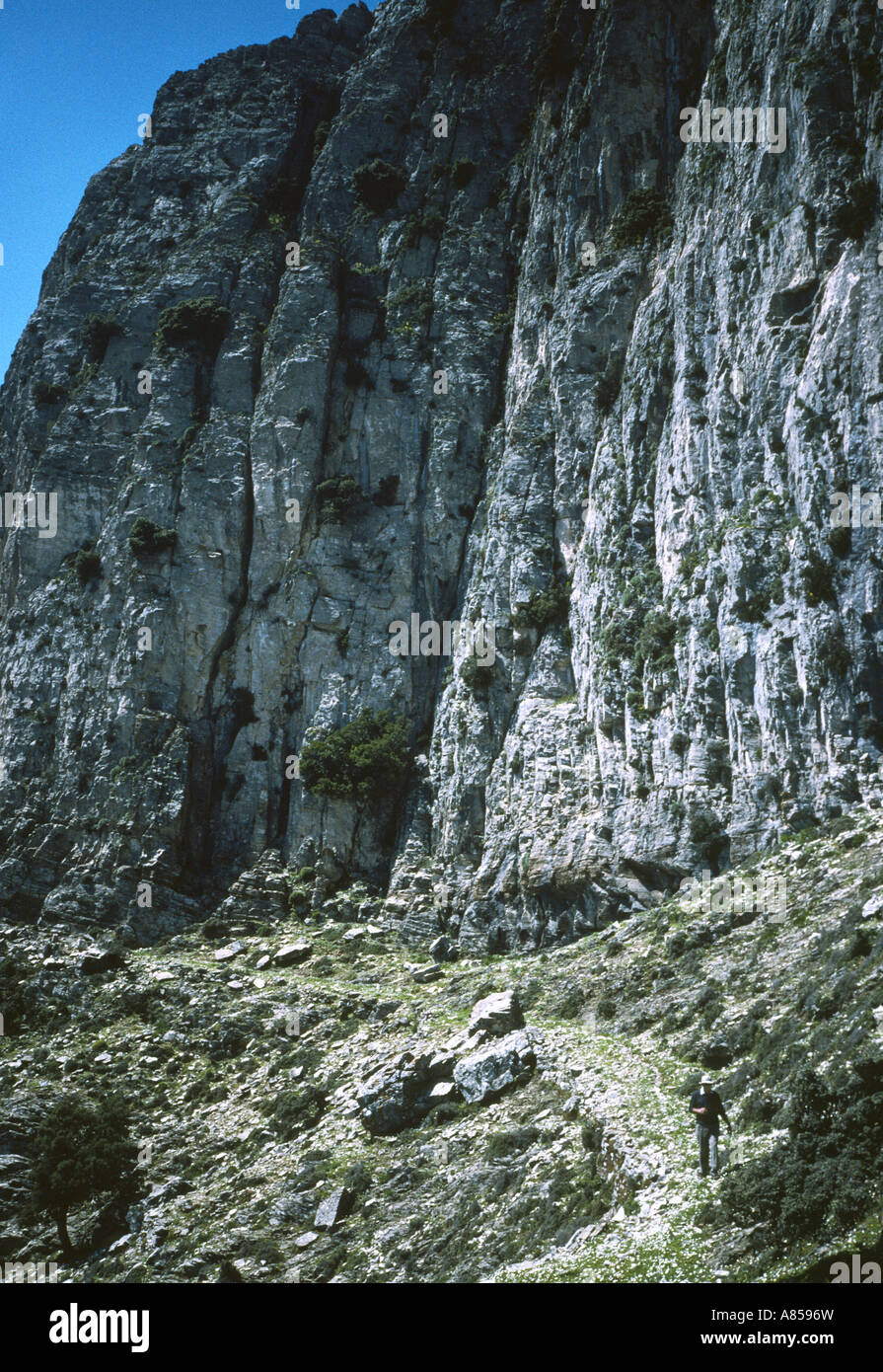 Eine alte Bergpfad oder Monopati auf der Insel Ikaria, Griechenland (gedreht auf Kodachrome 64) Stockfoto