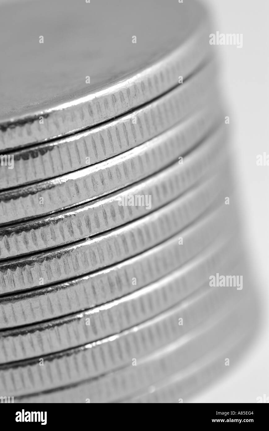 Stapel von Silbermünzen Stockfoto