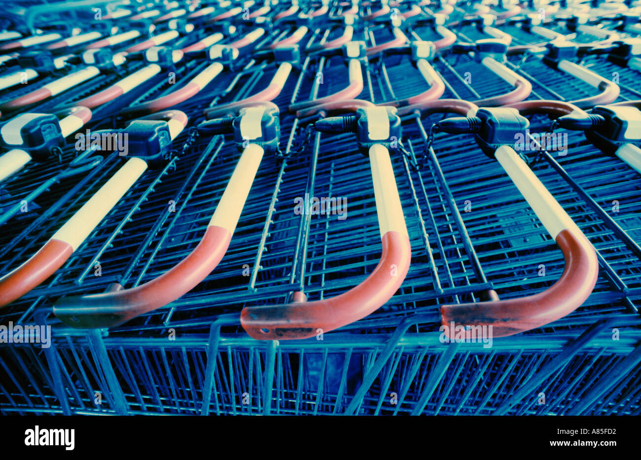 SHOPPING CARTS ZEILE Stockfoto