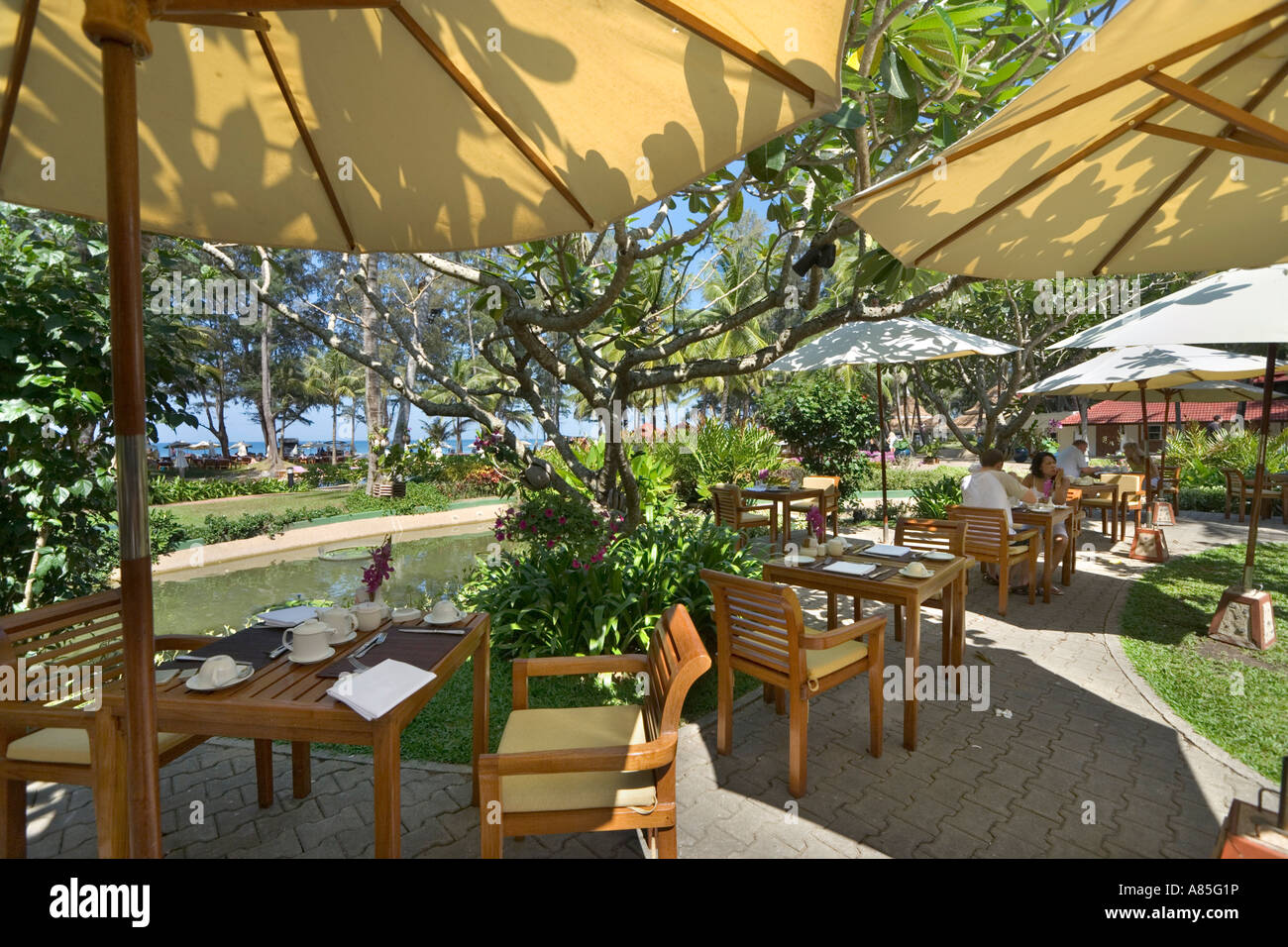 Restaurant-Terrasse, Dusit Laguna Hotel, Phuket, Thailand Stockfoto