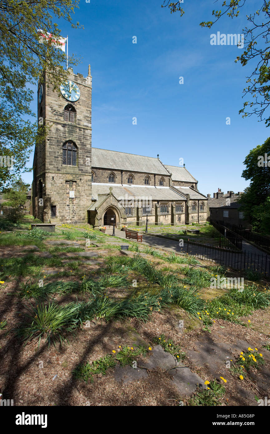 Kirche und Friedhof in der Nähe von Bronte Parsonage Museum, Haworth, West Yorkshire, England, UK Stockfoto