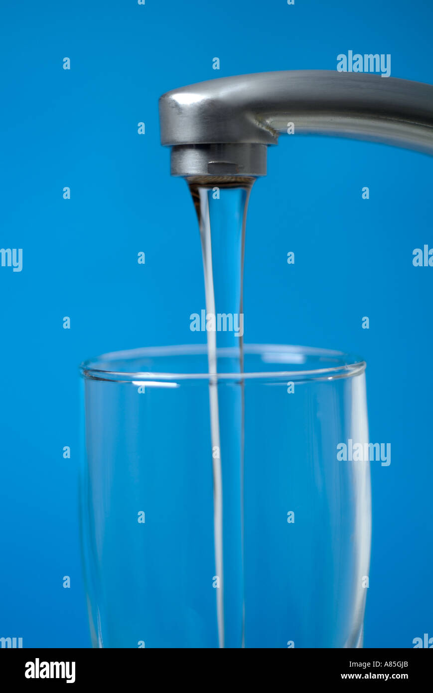 Leitungswasser in ein Glas gießen Stockfoto