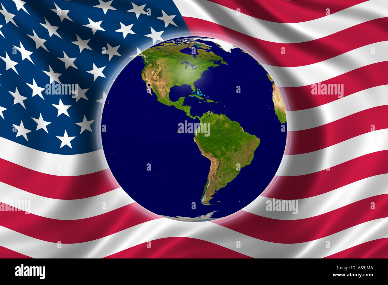 Schützen Sie Umgebung der US flag und Planetenerde Stockfoto
