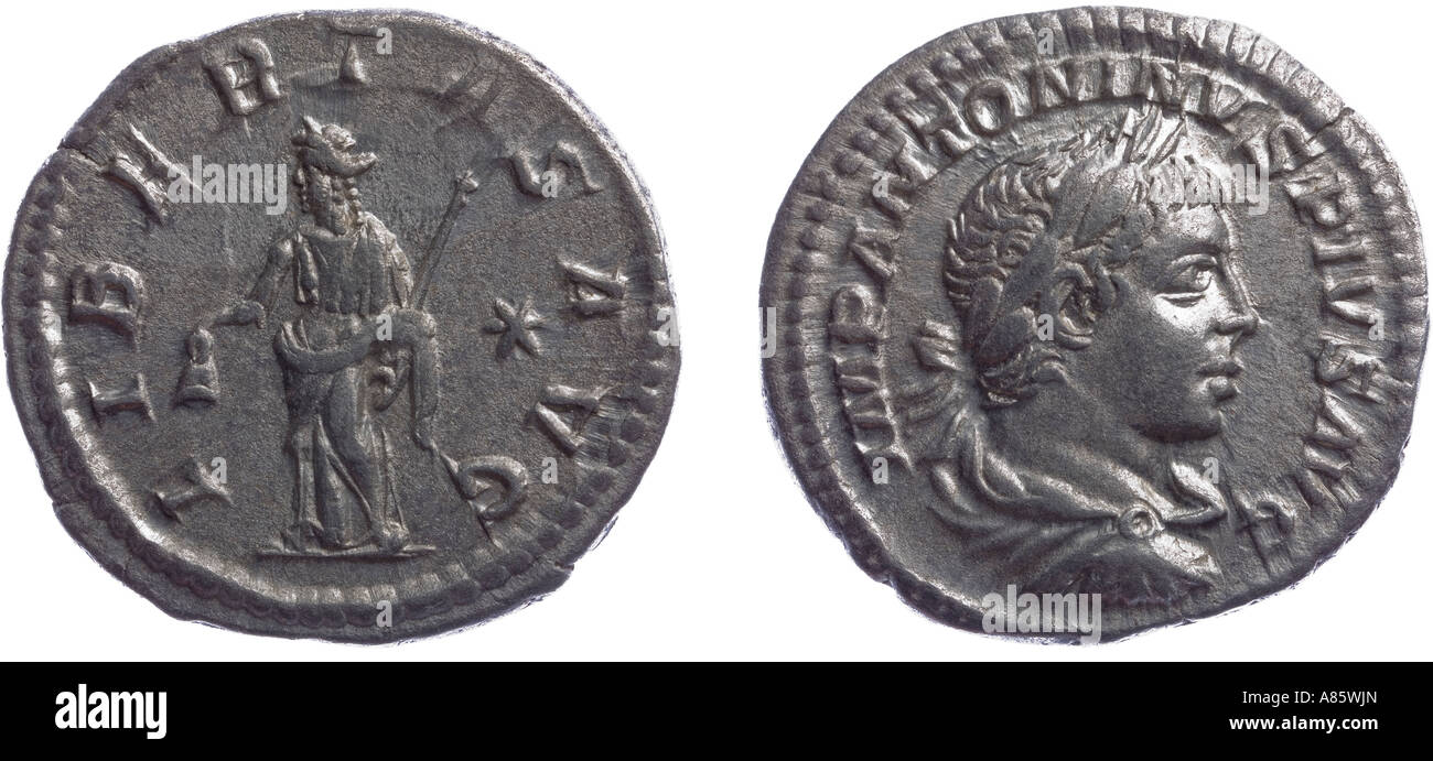 Denar römische Münze Rom Reich Geld alte alte Silber Elagablus  Stockfotografie - Alamy