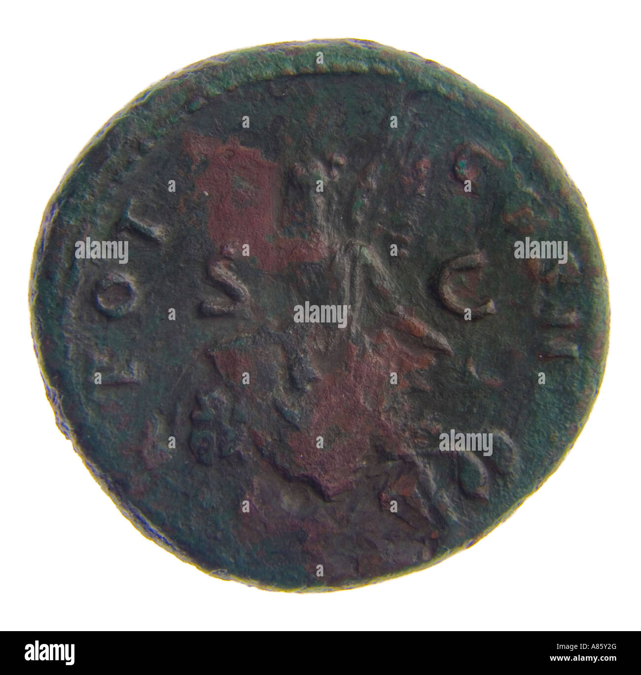 Trajan Kaiser römische Münze Rom Reich Geld alte alte Bronze Göttin Stockfoto
