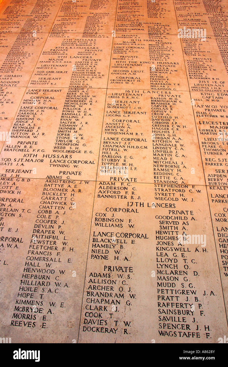 Namen auf die Menin Gate Stockfoto