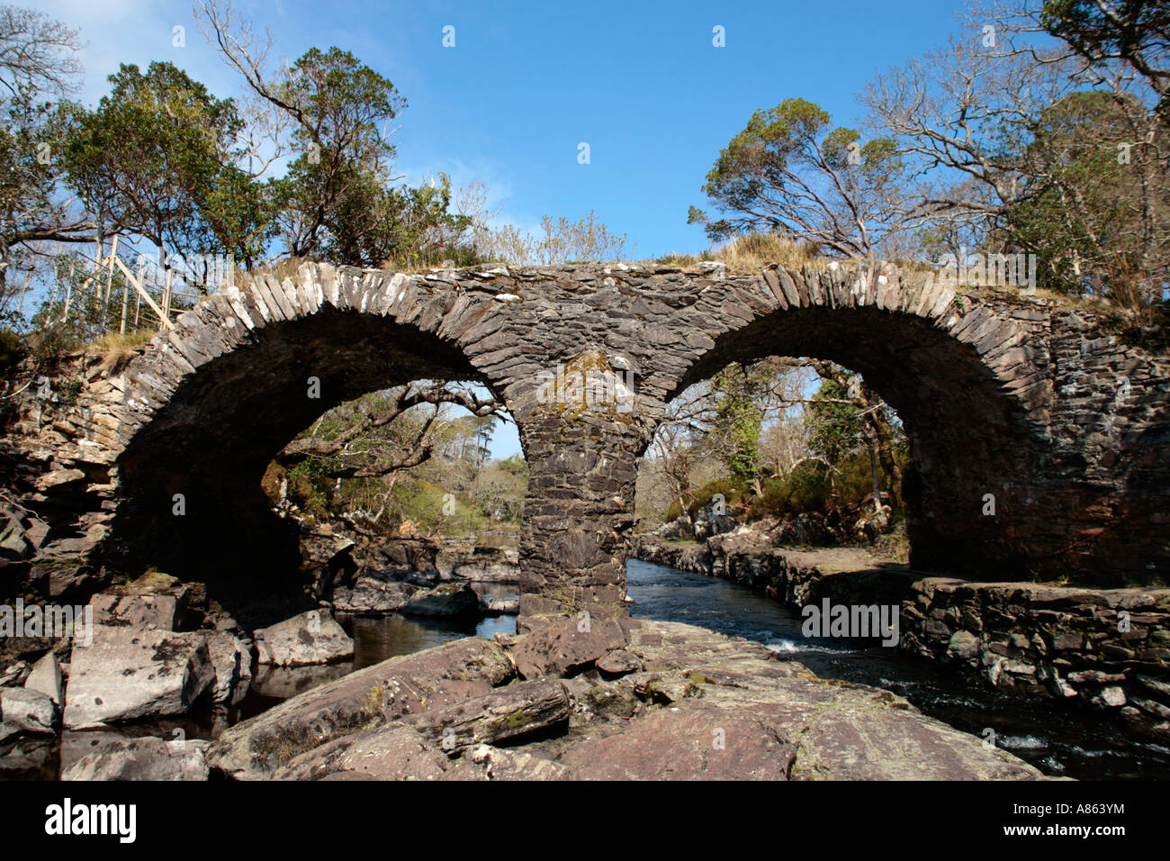 Old Weir Bridge im Killarney Nationalpark in der Grafschaft Kerry im Westen Irlands Stockfoto