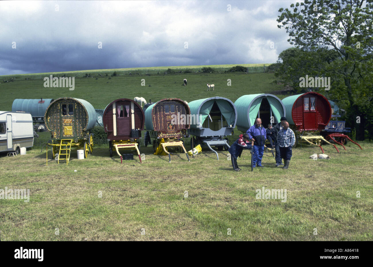 Traditionelle Roma-Wagen im Appleby Horse fair Cumbria England Roma und Reisende haben hier in den ersten beiden haben wir gesammelt Stockfoto