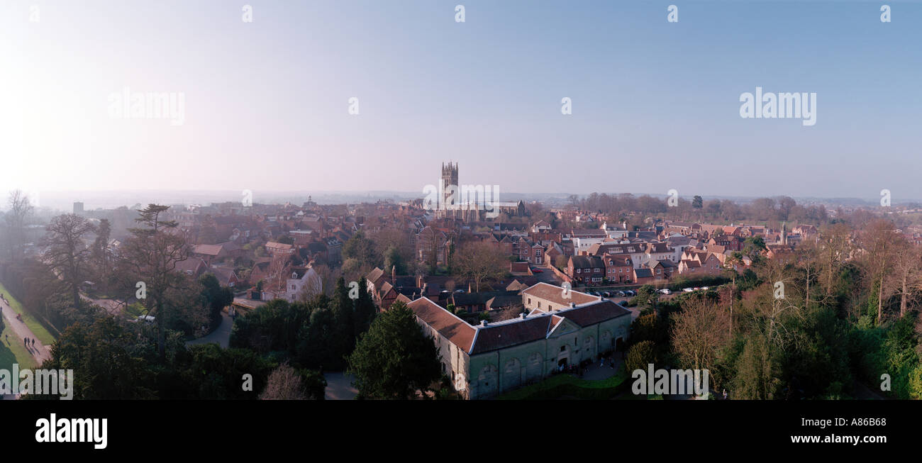 Warwick Stadt von Warwick Castle aus gesehen Stockfoto