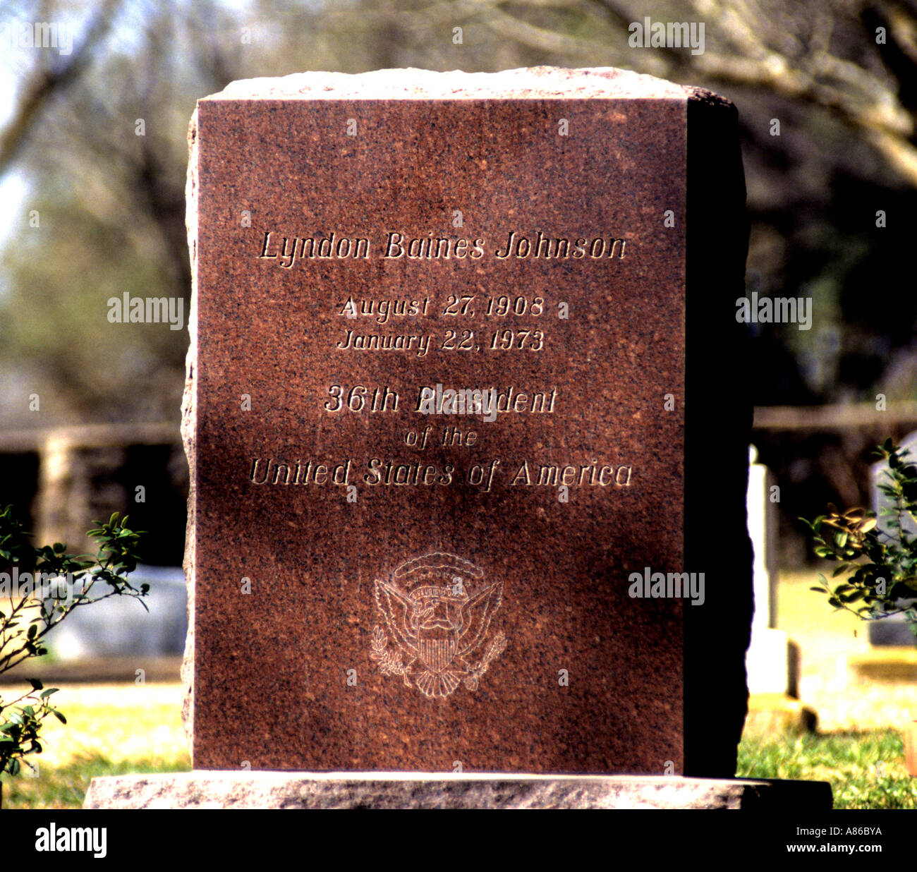 USA Texas USA Hill Country Lydon B Jhonsons Geburtsort National Historic Park Grabstein, Grabstein Stockfoto