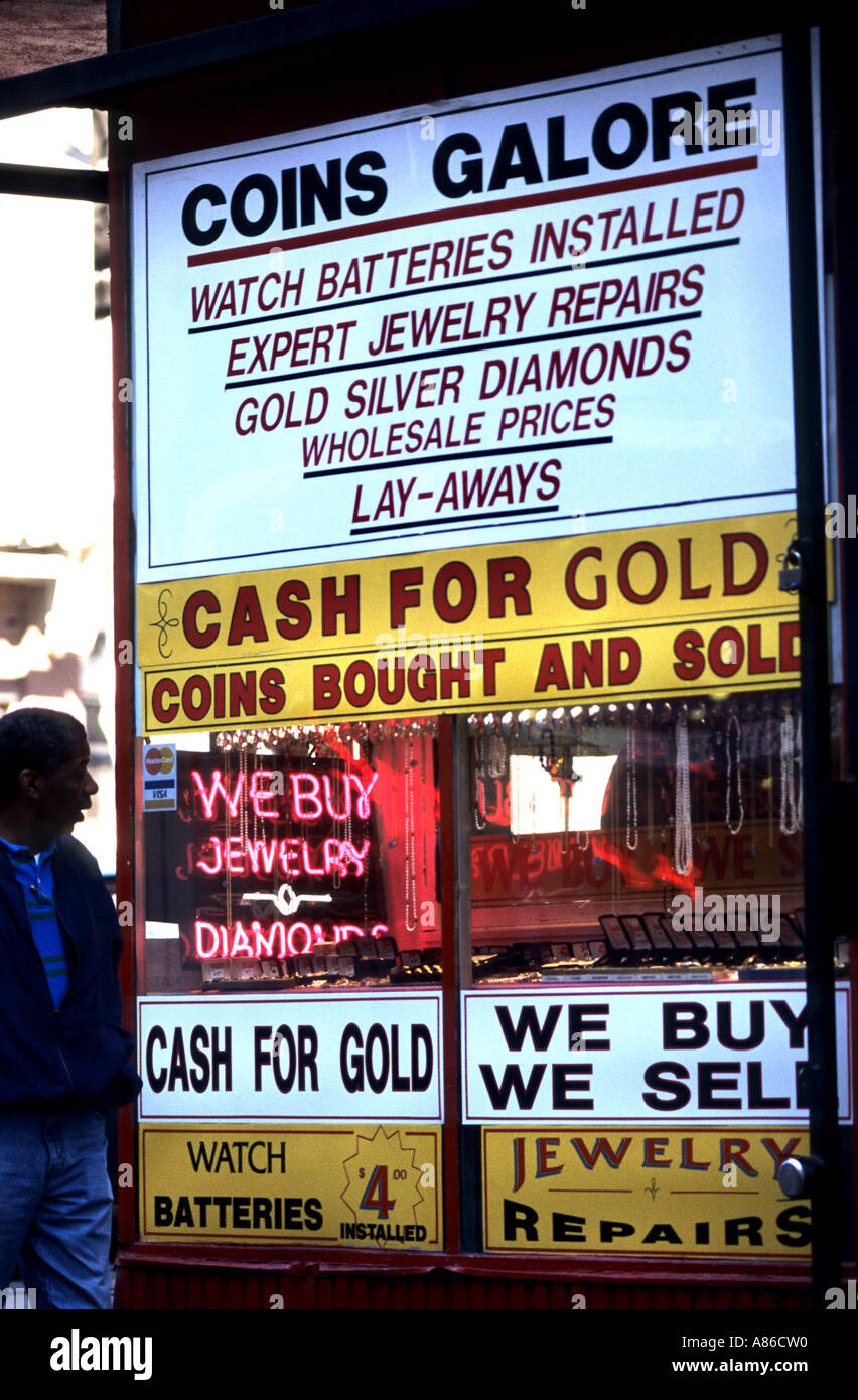 Geld Gold Pawn Shop Deutschland Pfandleiher Stockfoto