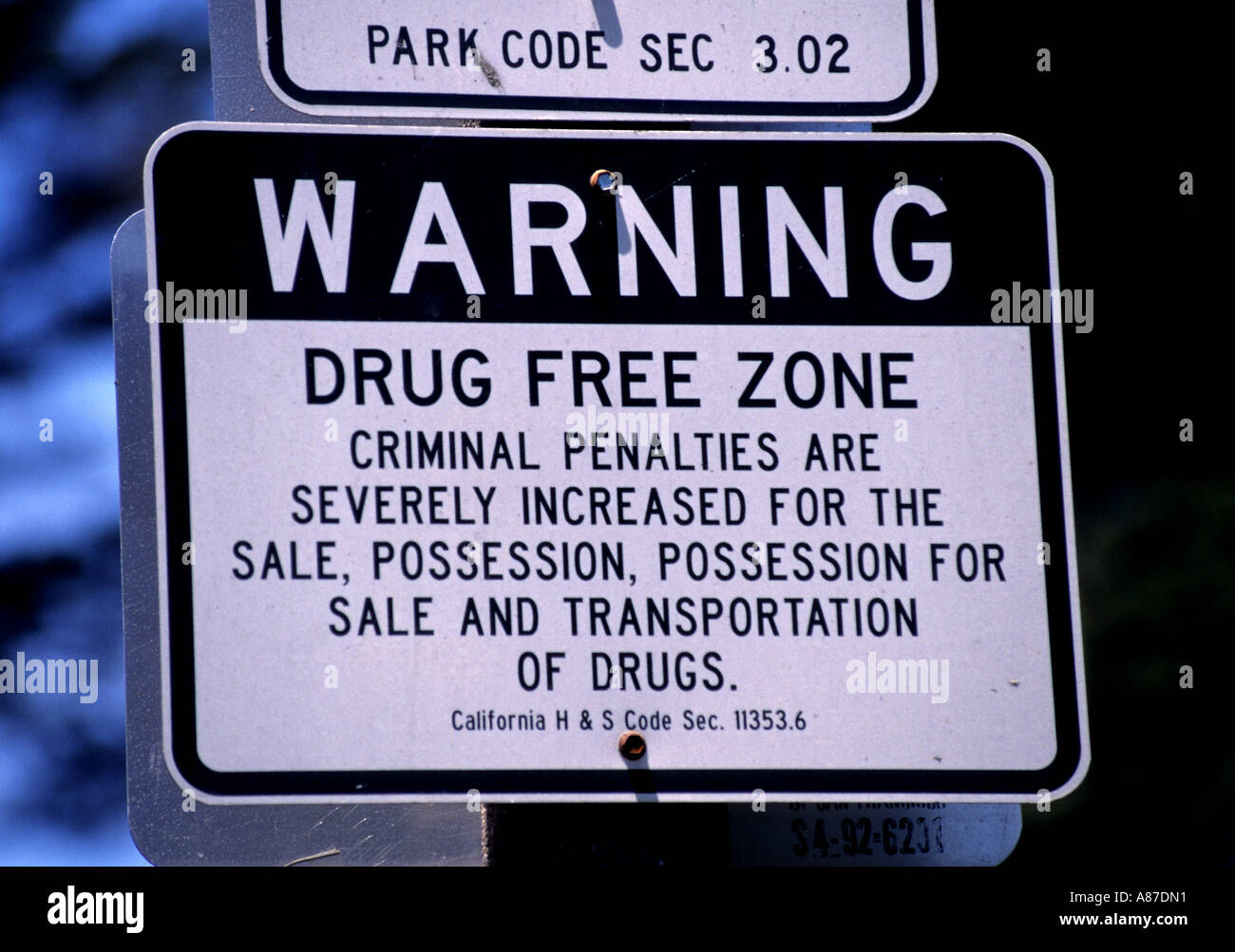 Warnung Drug Free Zone Drogen Verkauf kriminellen Verkauf Besitz Stockfoto