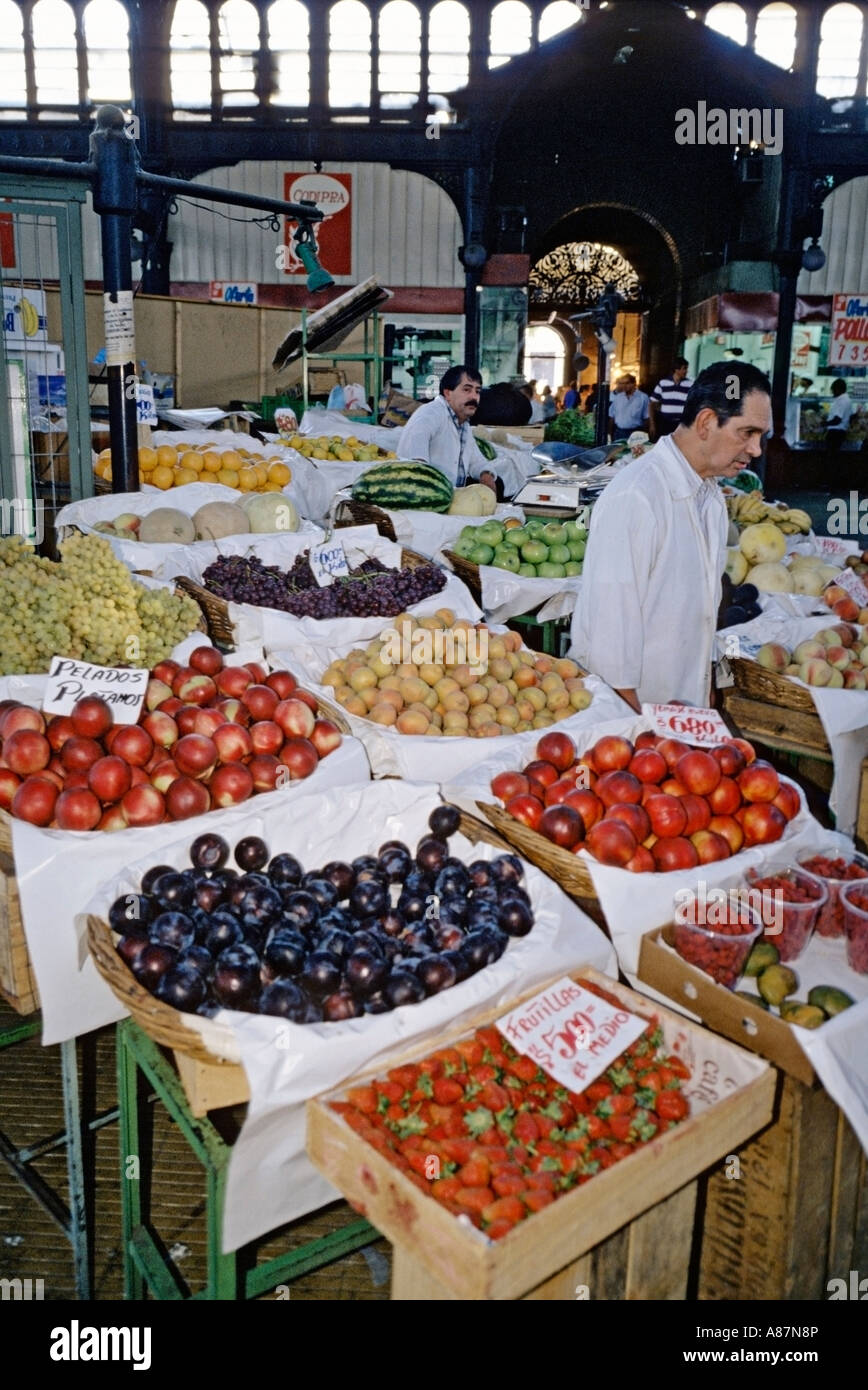 Frisches Obst an eine Frucht stehen im Mercado Central oder Central Market in Santiago Chile Stockfoto