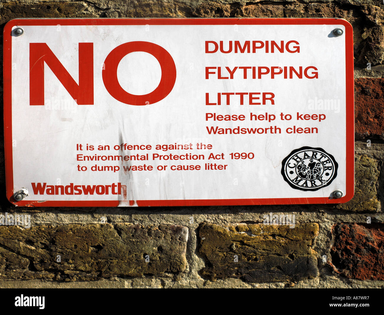 Kein Dumping Flytipping oder Wurf Tooting London England Stockfoto