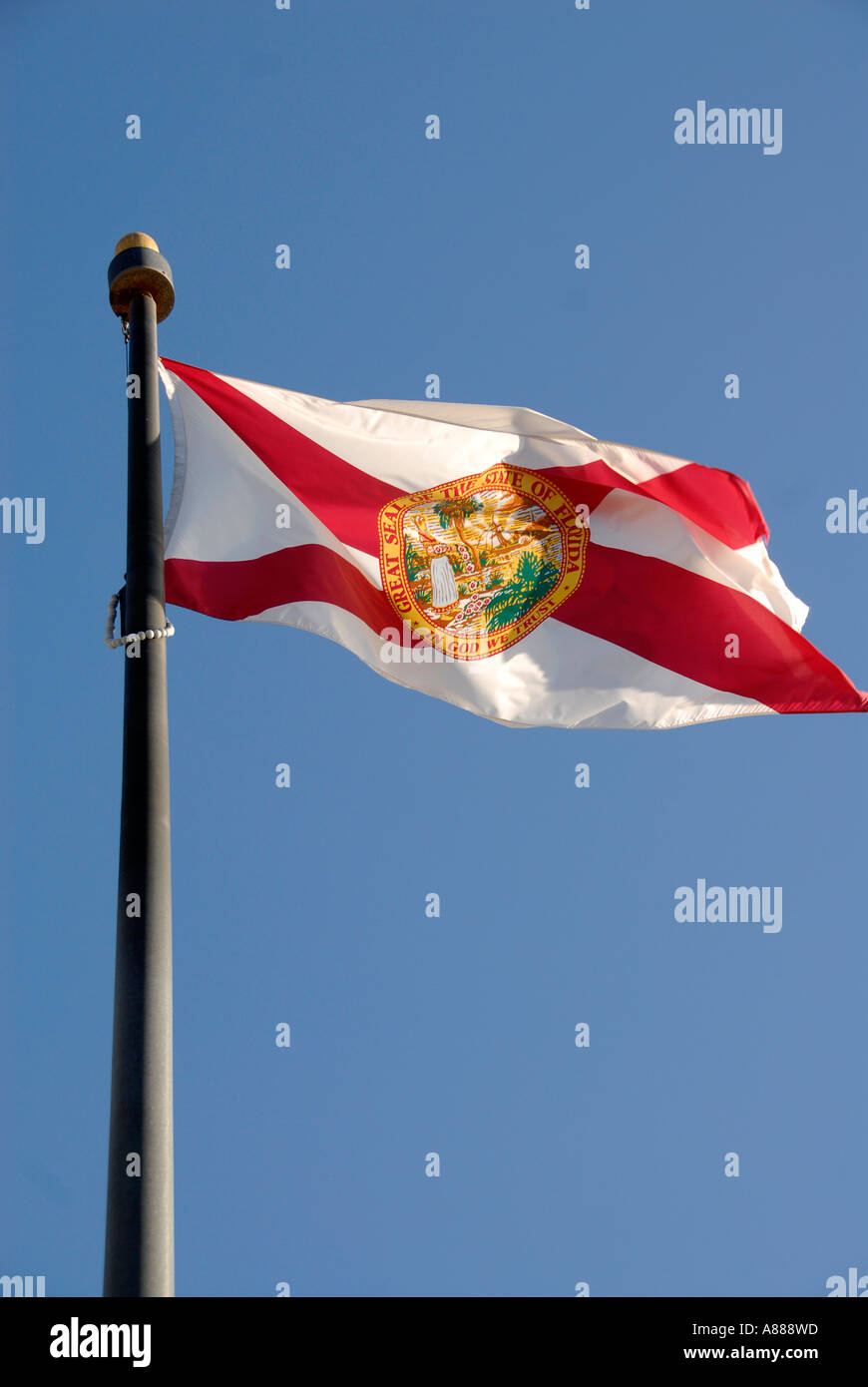 US-Bundesstaat Florida Flagge mit Dichtung, dass Staaten große Siegel des Staates Florida und In God We Trust Stockfoto