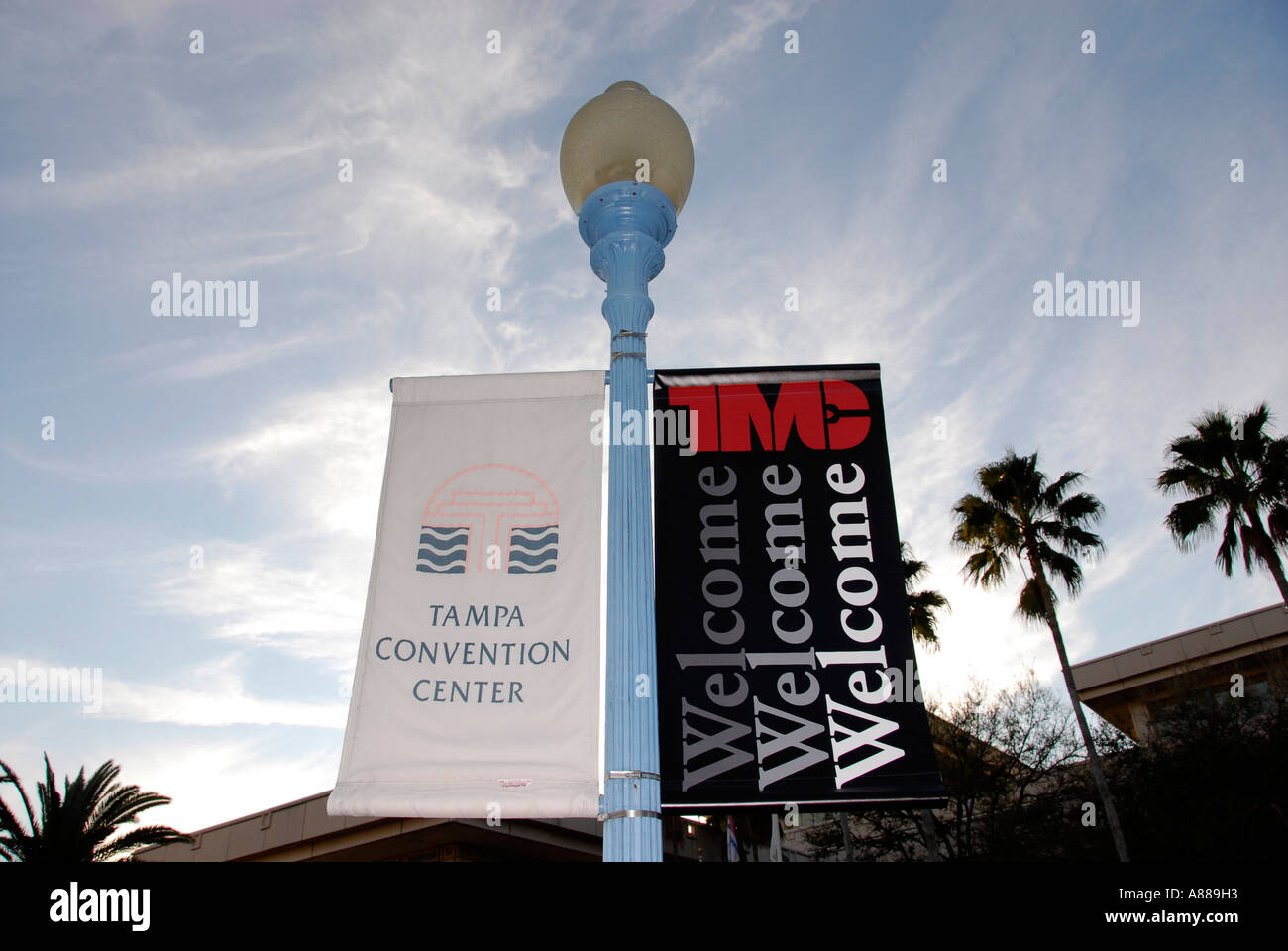 Zeichen auf Licht post Identifizierung Tampa Convention Center in Tampa Florida FL Stockfoto