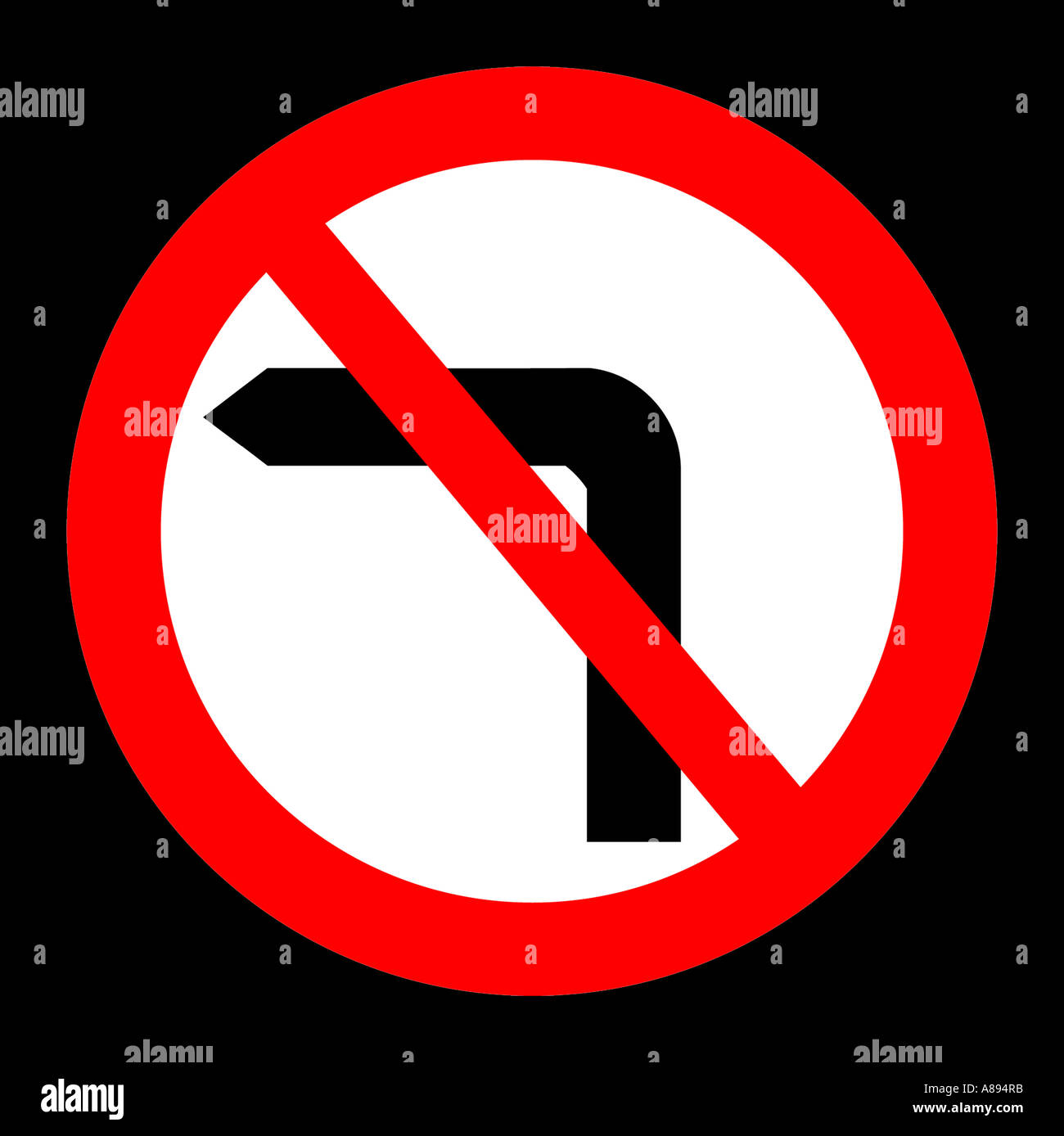 Keine links drehen Straßenschild auf schwarzem Hintergrund Stockfoto