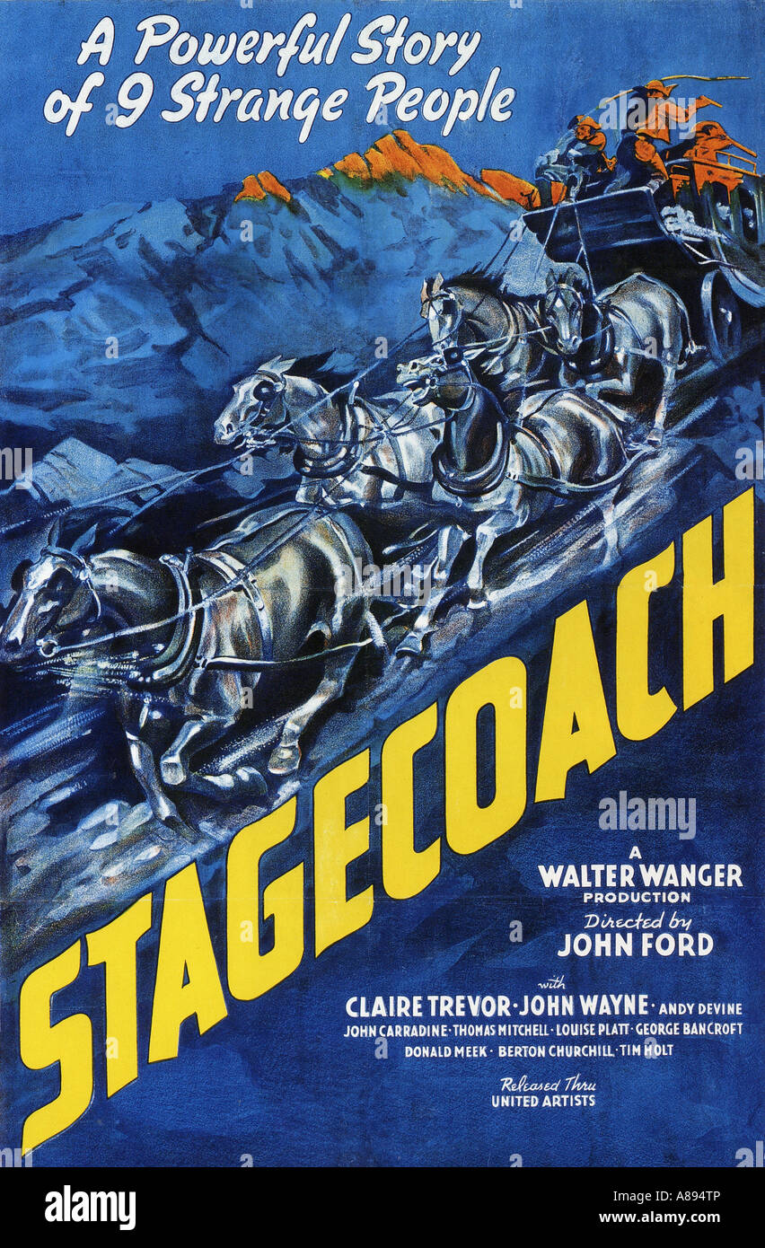 POSTKUTSCHE Plakat für 1939 UA Western-Klassiker mit John Wayne film und Regie: John Ford Stockfoto