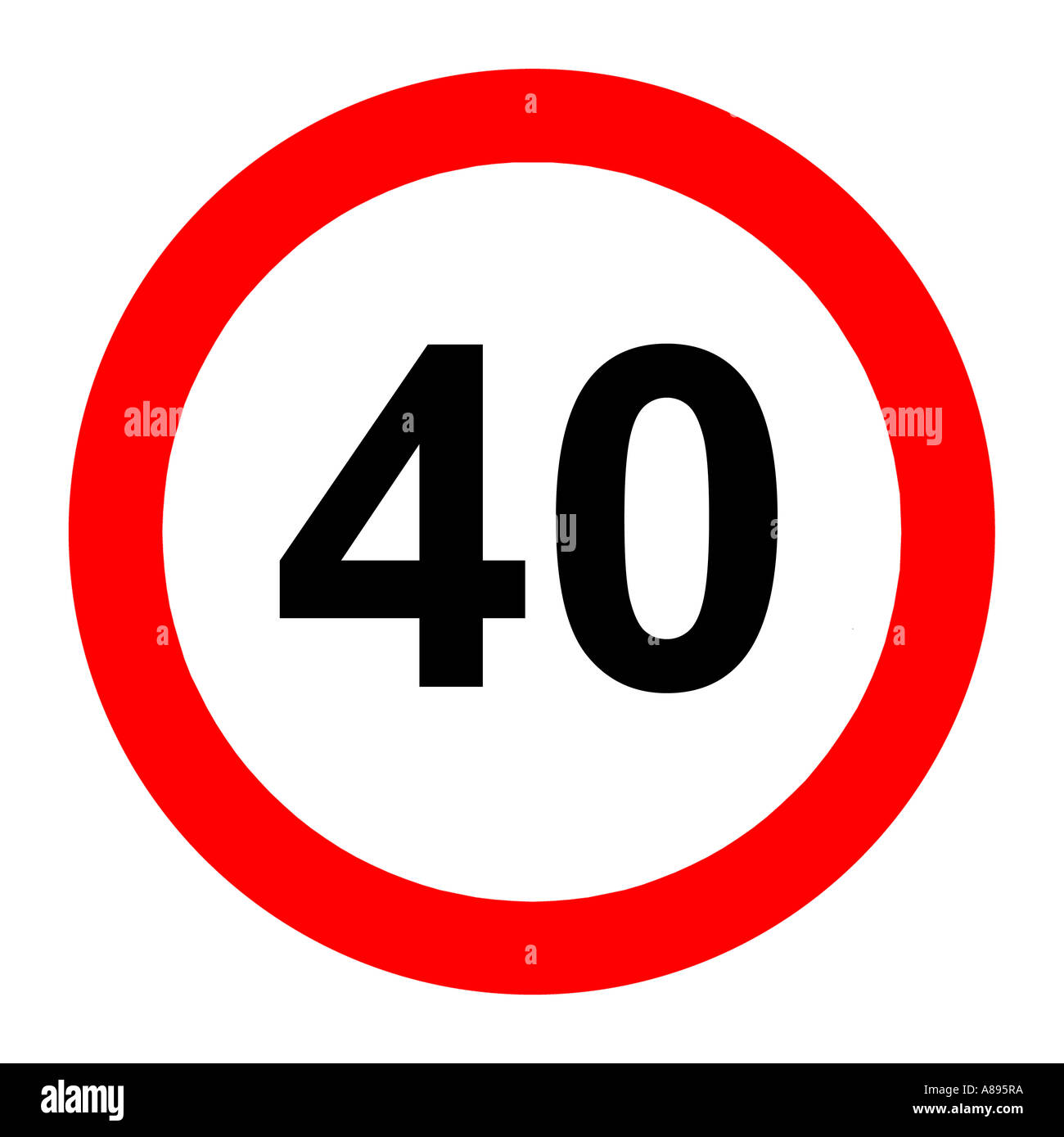 Vierzig 40 Meilen pro Stunde Höchstgeschwindigkeit Straße Zeichen auf weißem Hintergrund Stockfoto
