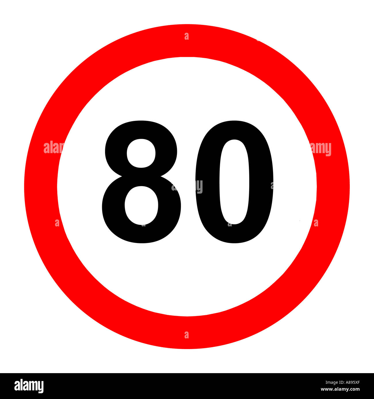 80 Meilen pro Stunde Höchstgeschwindigkeit Straße Zeichen auf weißem Hintergrund Stockfoto