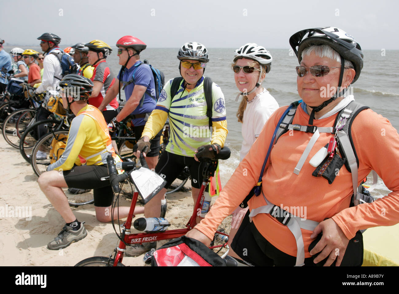 Alabama Mobile County, Mobile, Brookley Center, Zentrum, U-Bahn-Fahrradroute, Autobahn-Route, Wasser in der Mobile Bay symbolischer Start des Wassers, Besucher t Stockfoto