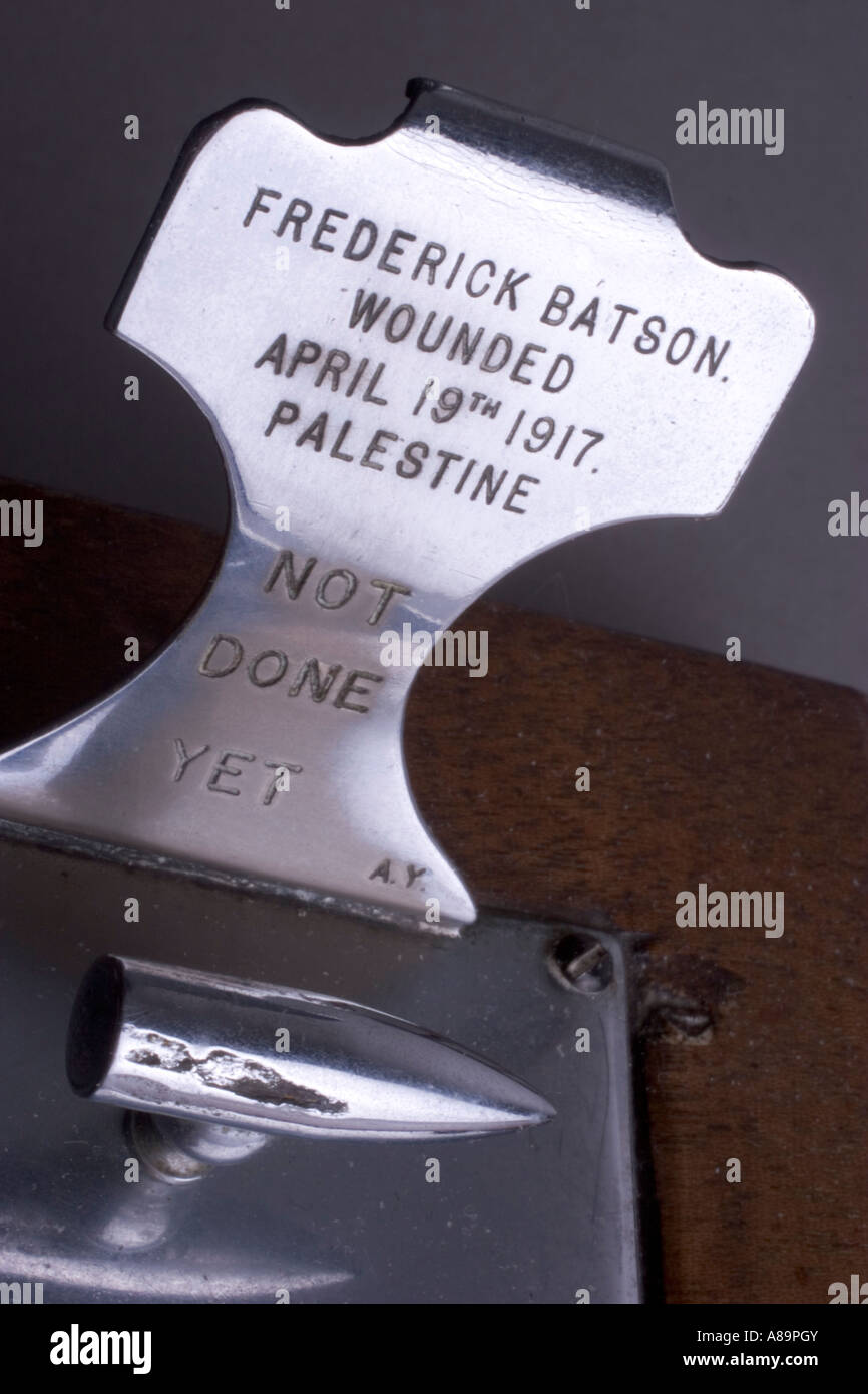 Kugel aus dem ersten Weltkrieg zweite Schlacht von Gaza die britischen Soldaten getroffen und war operativ entfernt Stockfoto