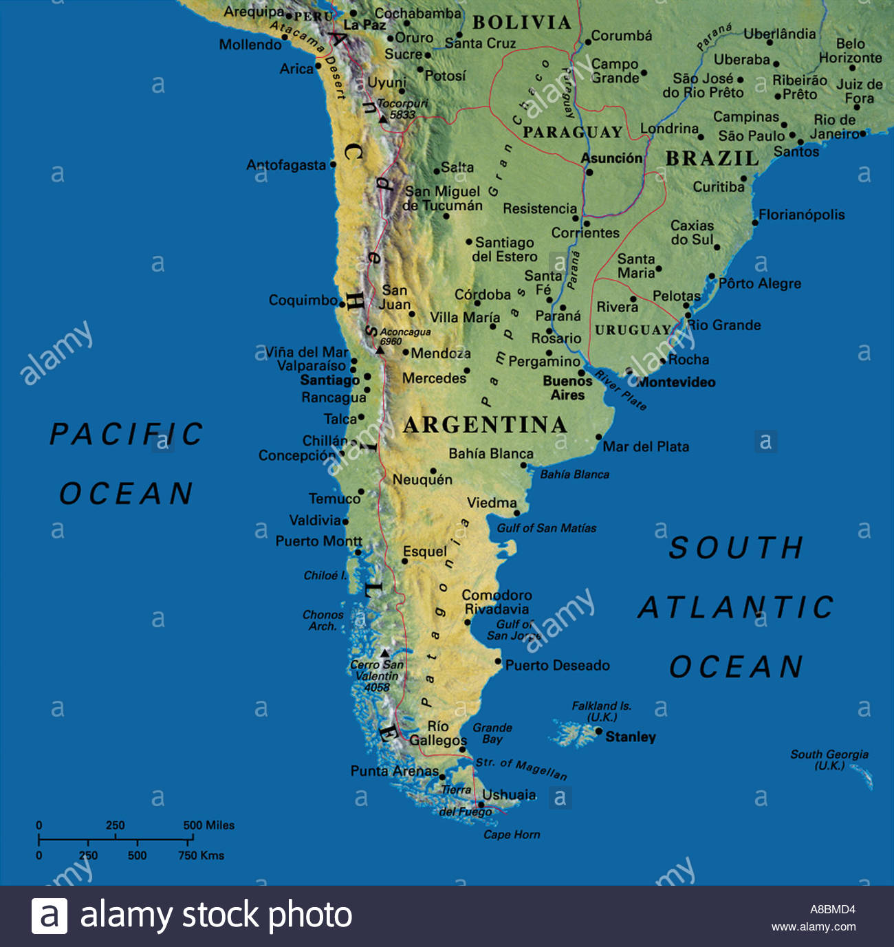 Karte Karten Südamerika-Chile-Argentinien Stockfoto, Bild: 3934419 - Alamy