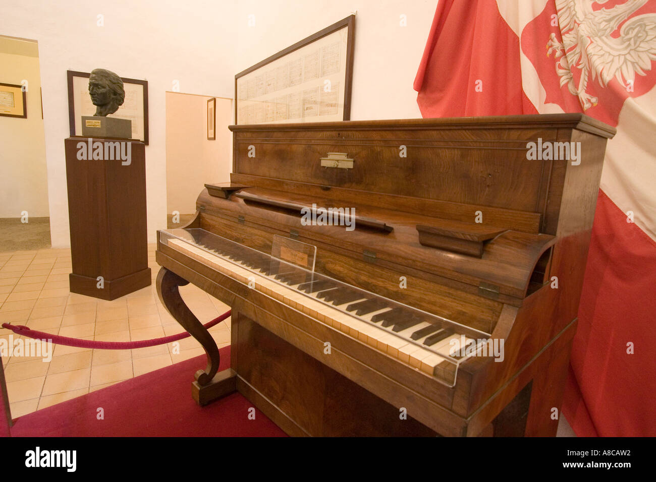 Chopin-Museum von Mallorca Kartause Valdemossa Klavier Rosen Stockfoto