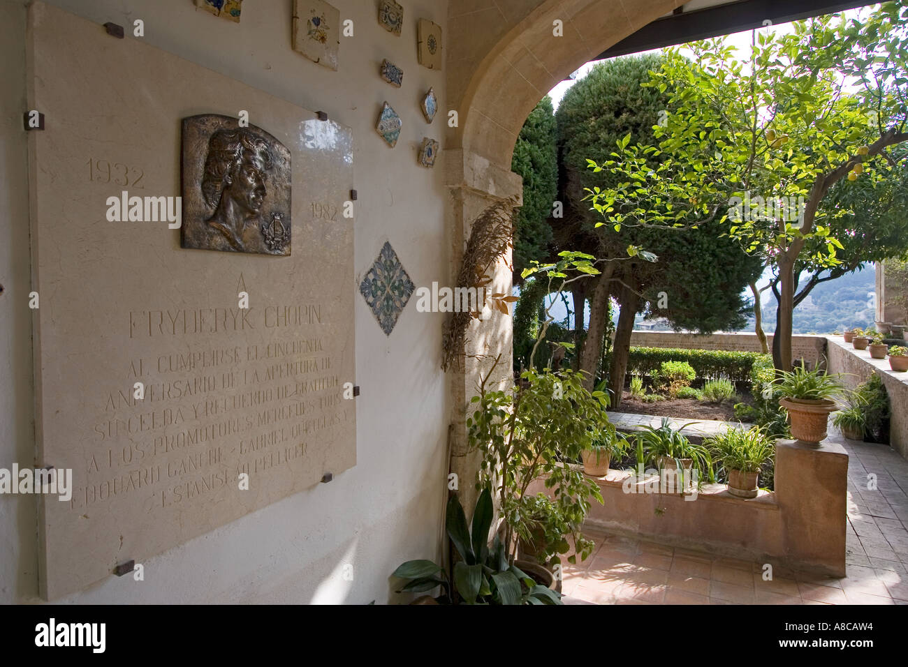 Chopin-Museum von Mallorca Kartause Valdemossa Balkon Garten Stockfoto