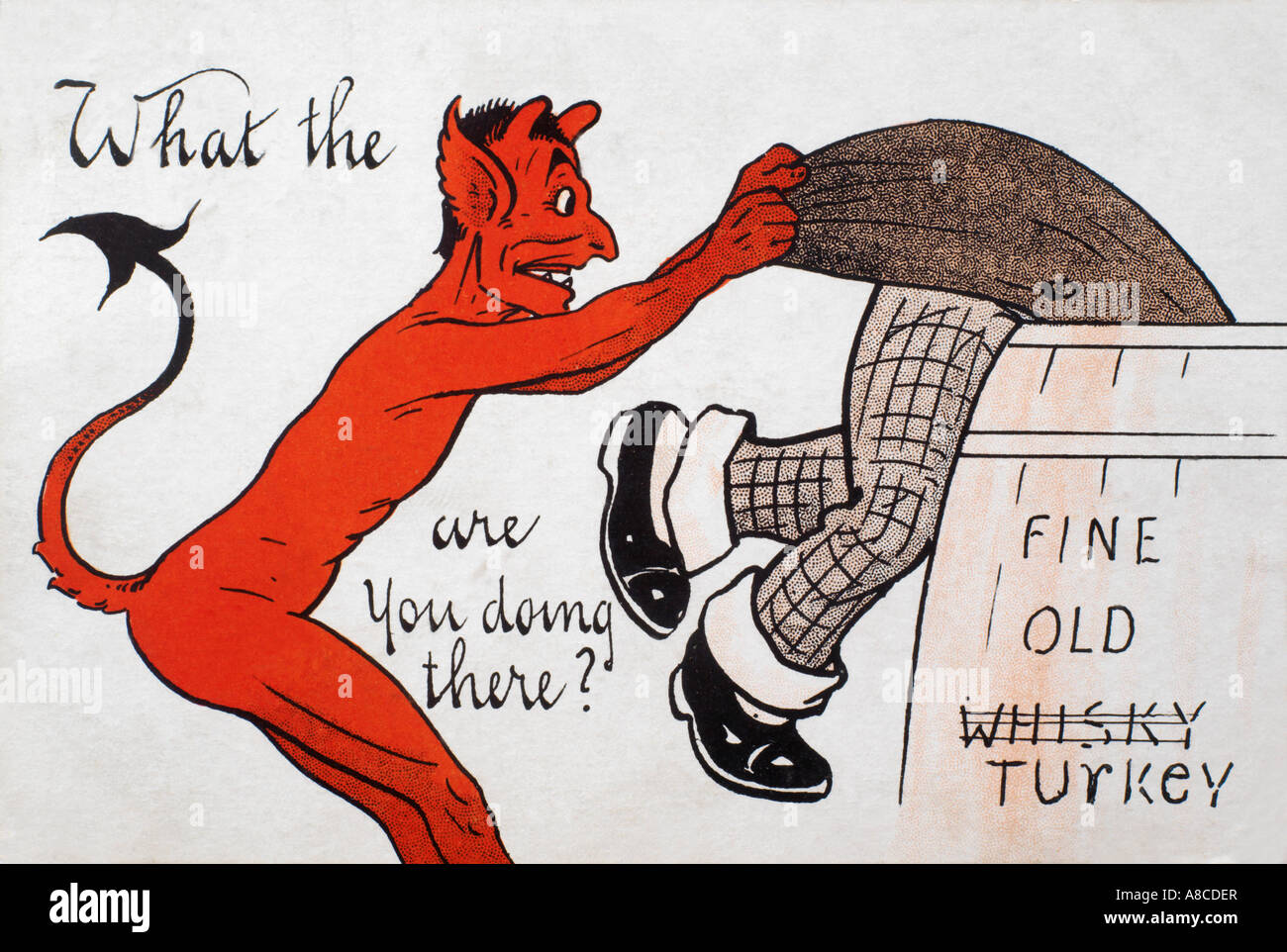Rote Teufel viktorianischen Postkarte - was dem Teufel bist du denn da? Posted in 1906 - National-Serie 307 Stockfoto