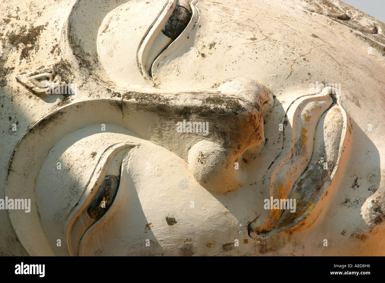 Thailand Ayyuthaya Wat Yai Chaiyamongkhon Gesicht des liegenden Buddha Stockfoto