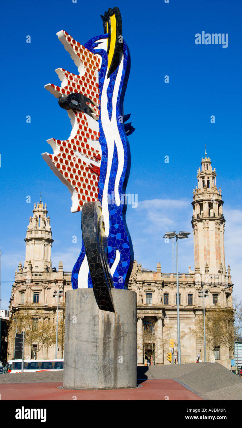 Barcelona Roy Lichtenstein Pop Kunstskulptur Stockfoto