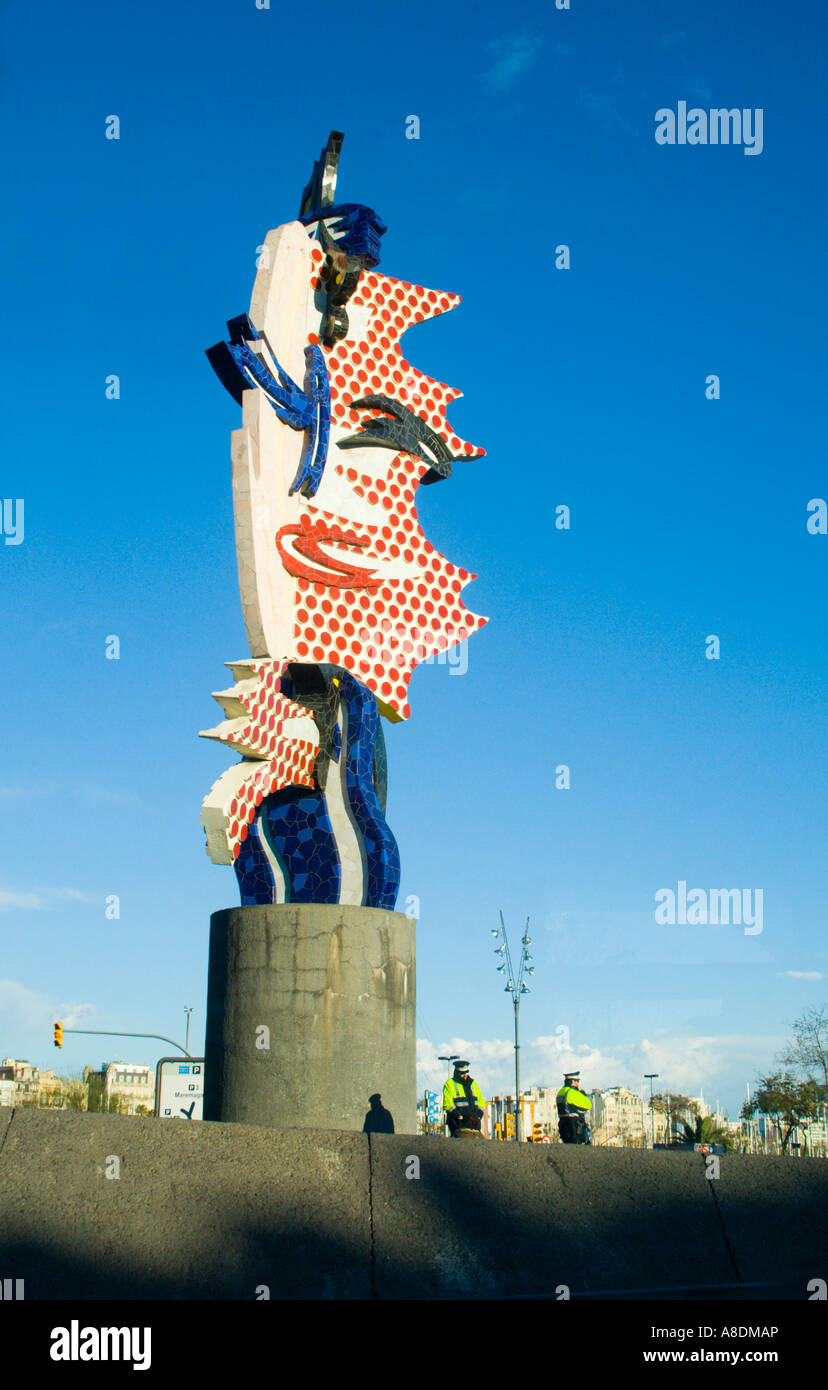 Barcelona Roy Lichtenstein Pop Kunstskulptur Stockfoto