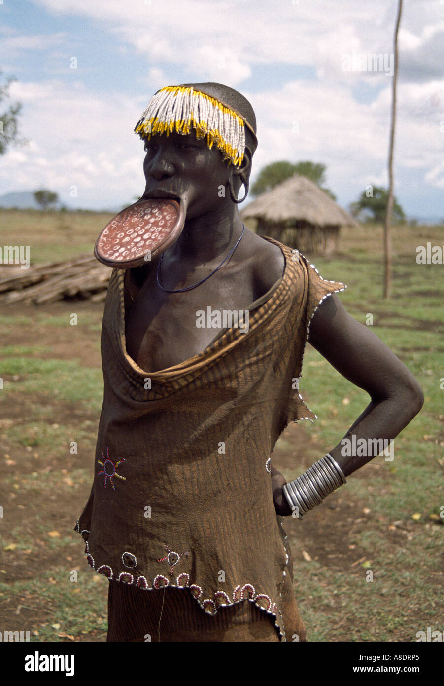 Mursi Stamm Frau mit Mundlochplatte Äthiopien Stockfoto