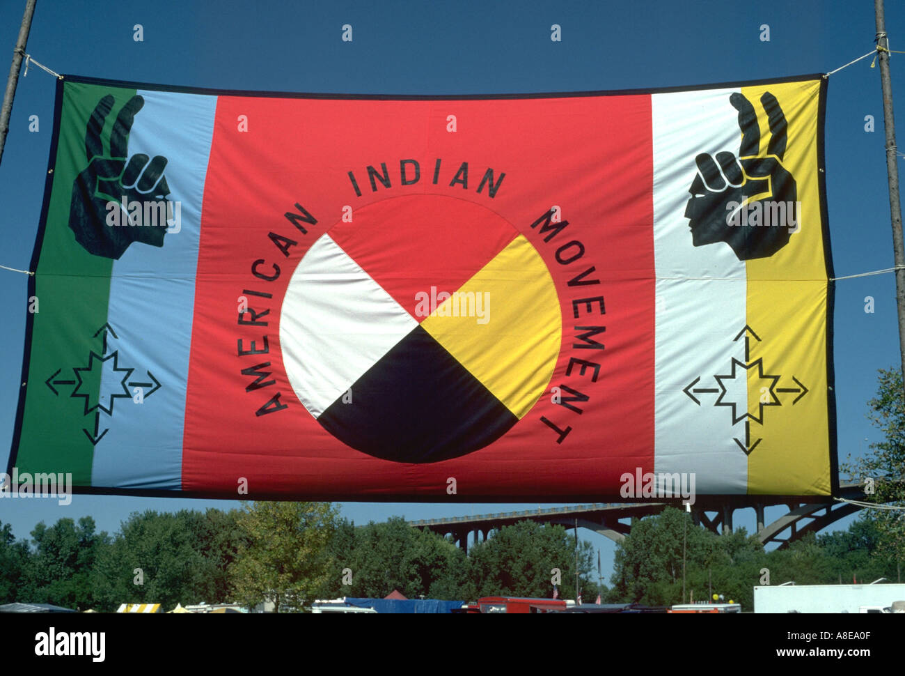 Ziel-Banner am Native American Pow Wow, bei Fort Snelling. Mendota Heights Minnesota USA Stockfoto
