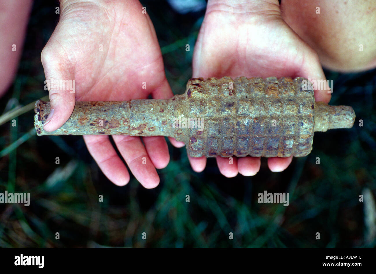 Deutsche Granate oder Mörtel auf Punkt 110, Fricourt, The Somme Picardie, Frankreich (Handhabung nicht ratsam) Stockfoto